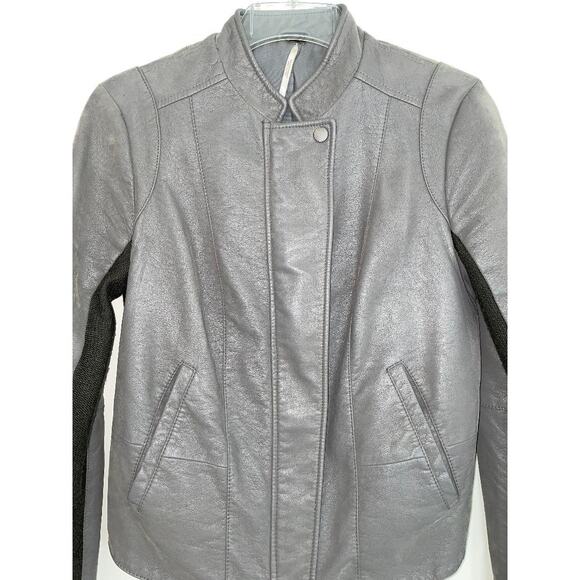 Free People Cool & Clean Gray Vegan Faux Suede Moto Jacket Chic Edgy Size 4 - Picture 6 of 7